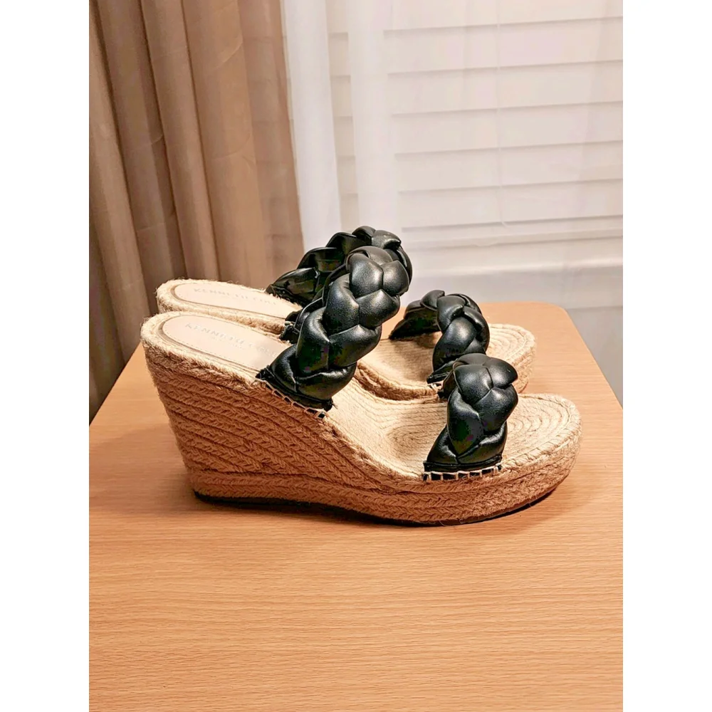 Kenneth Cole Braided Strap Espadrille Wedge fits 8.5 M - BLACK
